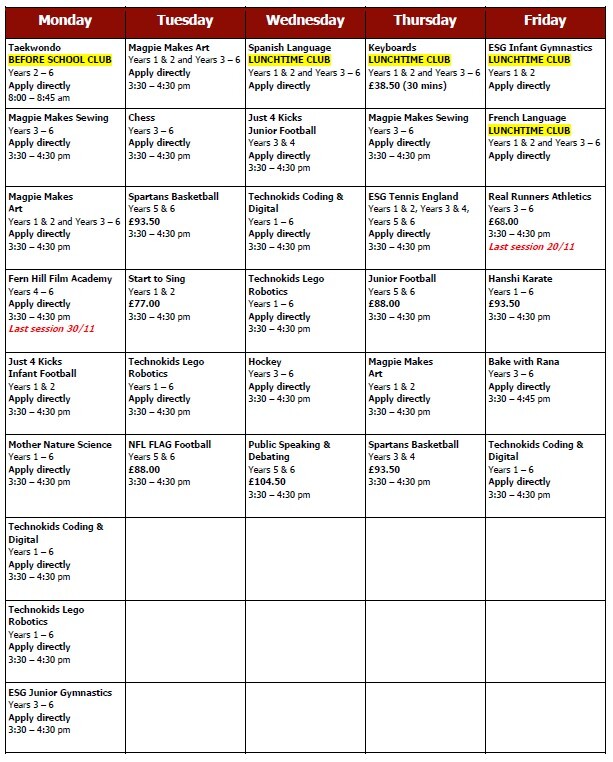 Clubs Autumn 2026